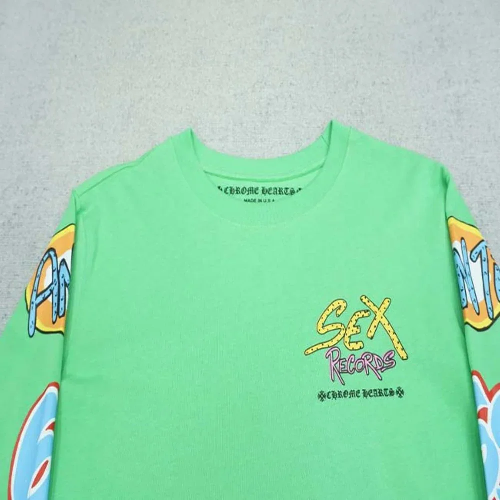 Chrome Hearts Yellow Letter Print Logo T-Shirt - Green Long Sleeve - Picture 9 of 13